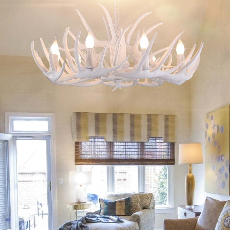 White Faux Antler Pendant Chandelier Traditional Resin Light - Rebooters