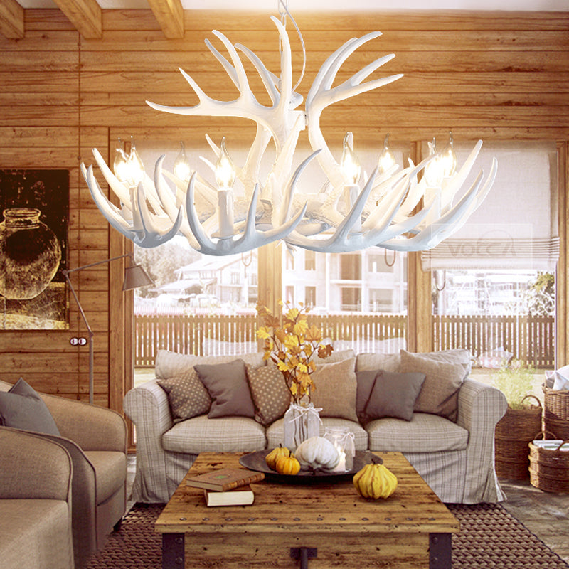 White Faux Antler Pendant Chandelier Traditional Resin Light - Rebooters