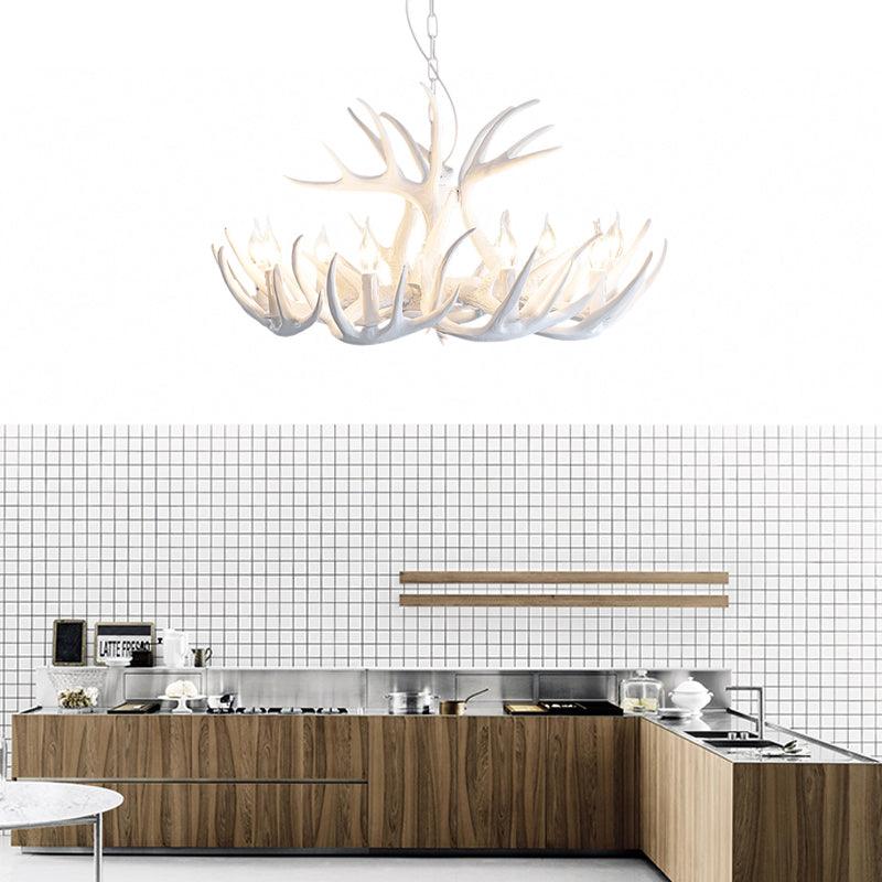 White Faux Antler Pendant Chandelier Traditional Resin Light - Rebooters