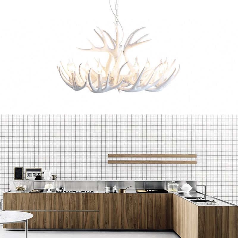 White Faux Antler Pendant Chandelier Traditional Resin Light - Rebooters