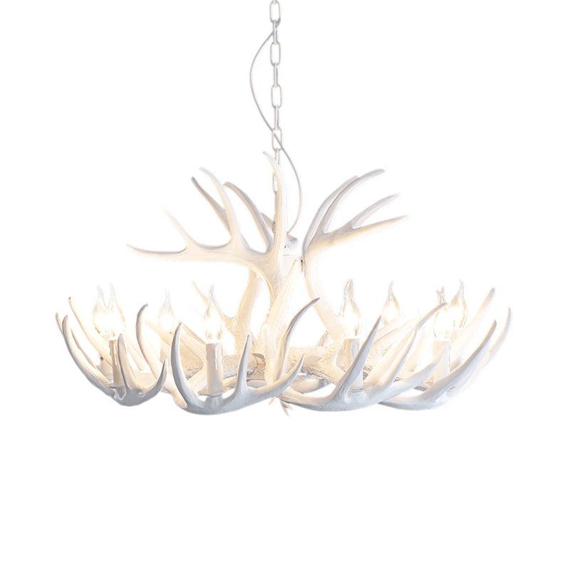White Faux Antler Pendant Chandelier Traditional Resin Light - Rebooters