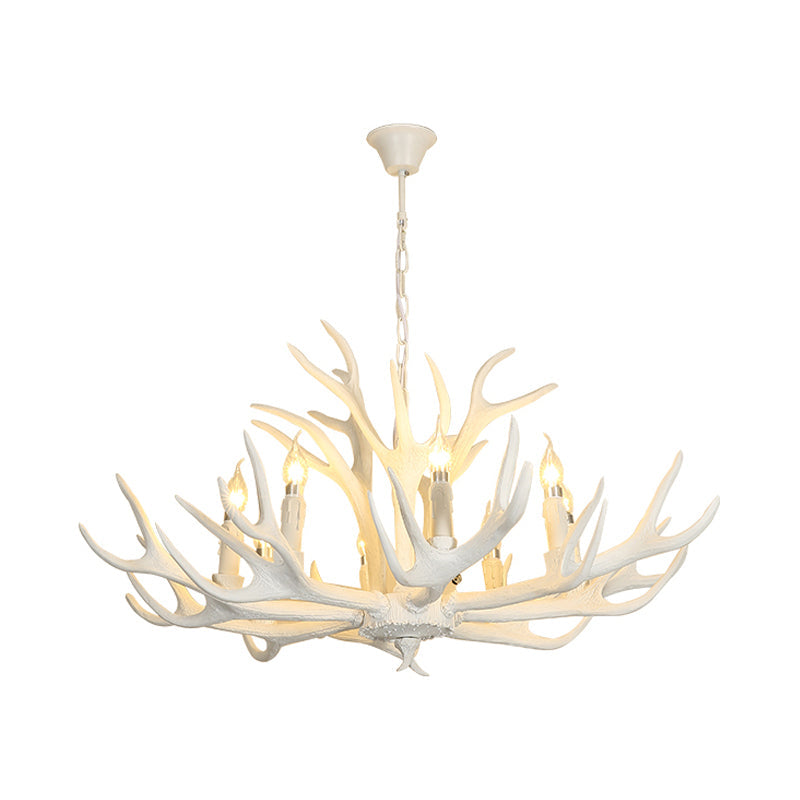 Traditional Candelabra Hanging Pendant 8 Lights Resin Ceiling Chandelier in White - Rebooters