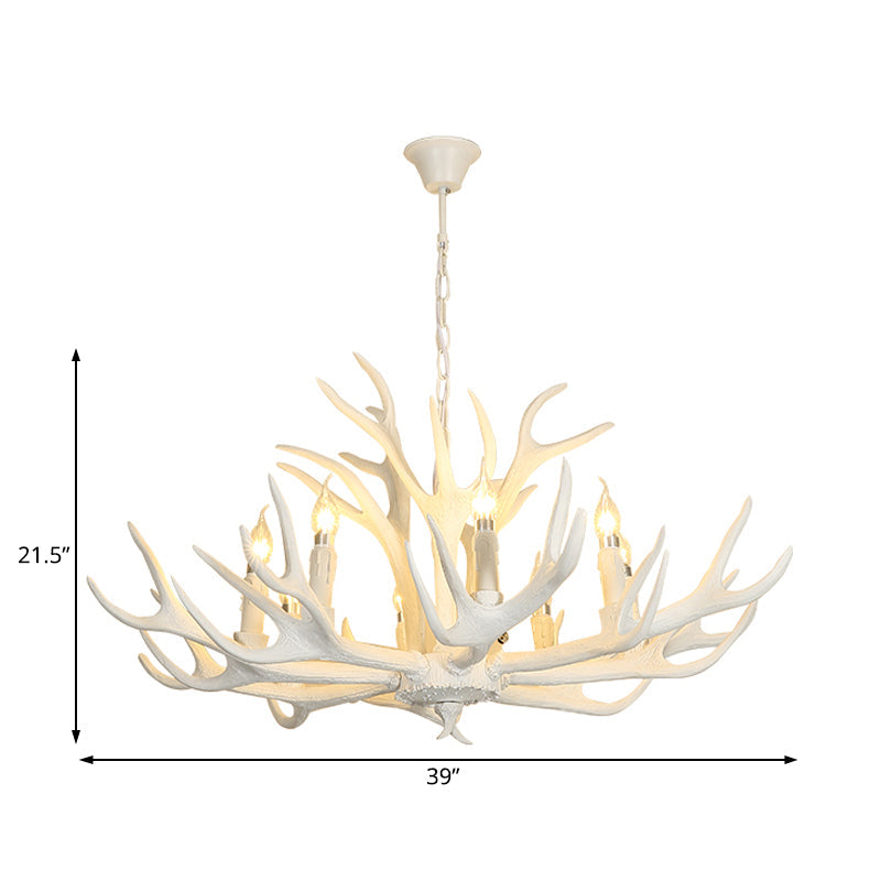 Traditional Candelabra Hanging Pendant 8 Lights Resin Ceiling Chandelier in White - Rebooters