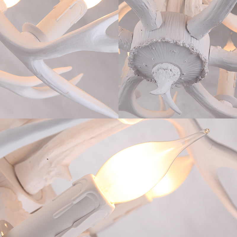 Traditional Candelabra Hanging Pendant 8 Lights Resin Ceiling Chandelier in White - Rebooters