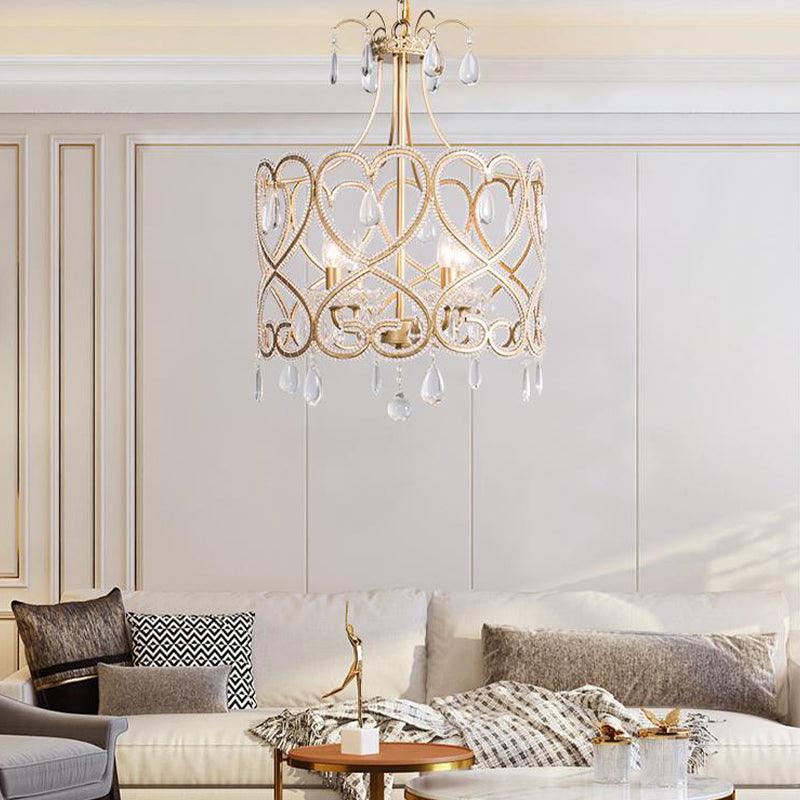 Gold Cylinder Chandelier Lighting Nordic Crystal 4 Bulbs Ceiling Light - Rebooters
