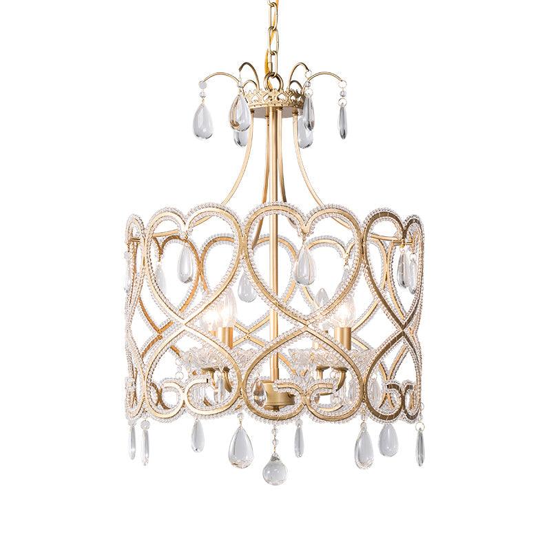 Gold Cylinder Chandelier Lighting Nordic Crystal 4 Bulbs Ceiling Light - Rebooters