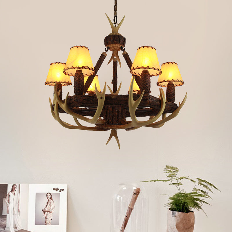 Traditional Cone Hanging Lamp 6 Bulbs Resin Chandelier - Rebooters