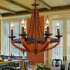 Rustic Candle Hanging Pendant 6 Lights Wooden Ceiling Chandelier in Red - Rebooters