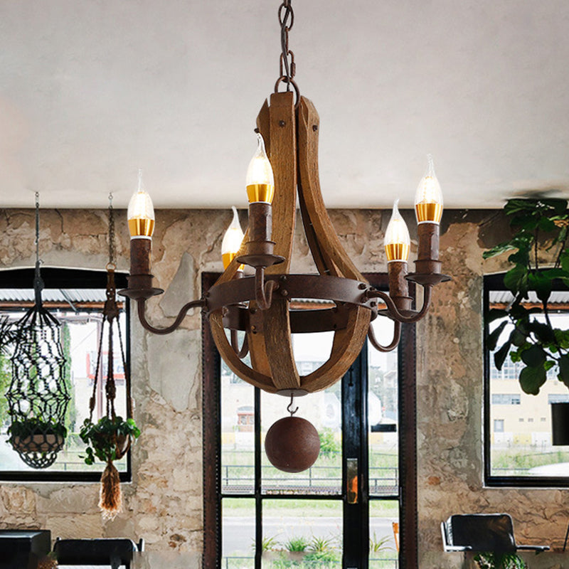 Rust 5 Lights Chandelier Lighting Rustic Wooden Basket Lamp - Rebooters
