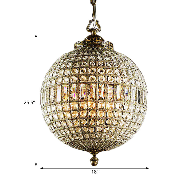 Traditional Orb Hanging Lamp 3 Bulbs Crystal Chandelier - Rebooters