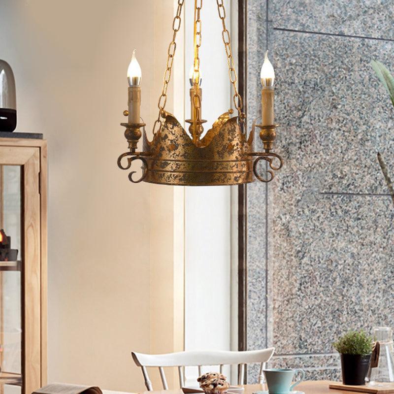 3/8 Lights Metal Chandelier Lamp Rural Rust Crown Pendant - Rebooters
