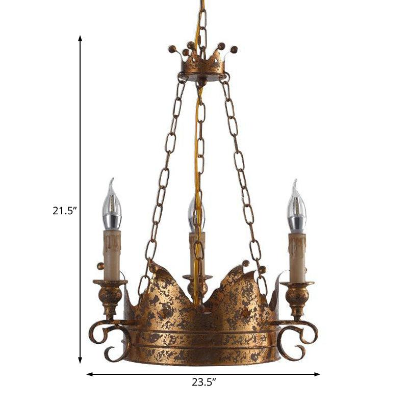 3/8 Lights Metal Chandelier Lamp Rural Rust Crown Pendant - Rebooters