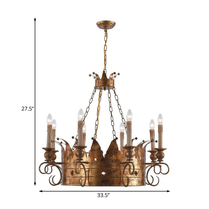 3/8 Lights Metal Chandelier Lamp Rural Rust Crown Pendant - Rebooters