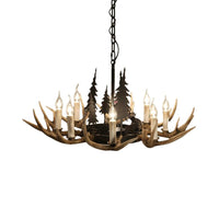 8-Bulb Resin Chandelier Lighting Rustic Light Brown Antler - Rebooters