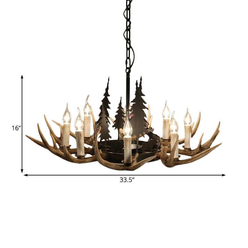 8-Bulb Resin Chandelier Lighting Rustic Light Brown Antler - Rebooters