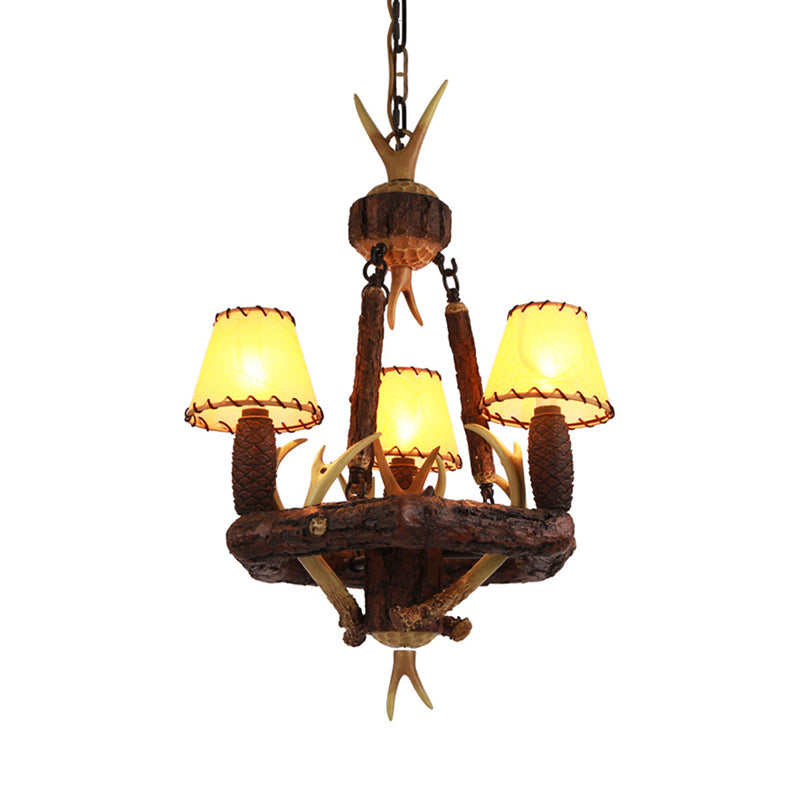 Brown Cone Pendant Chandelier Farmhouse Fabric 3-Head Light - Rebooters