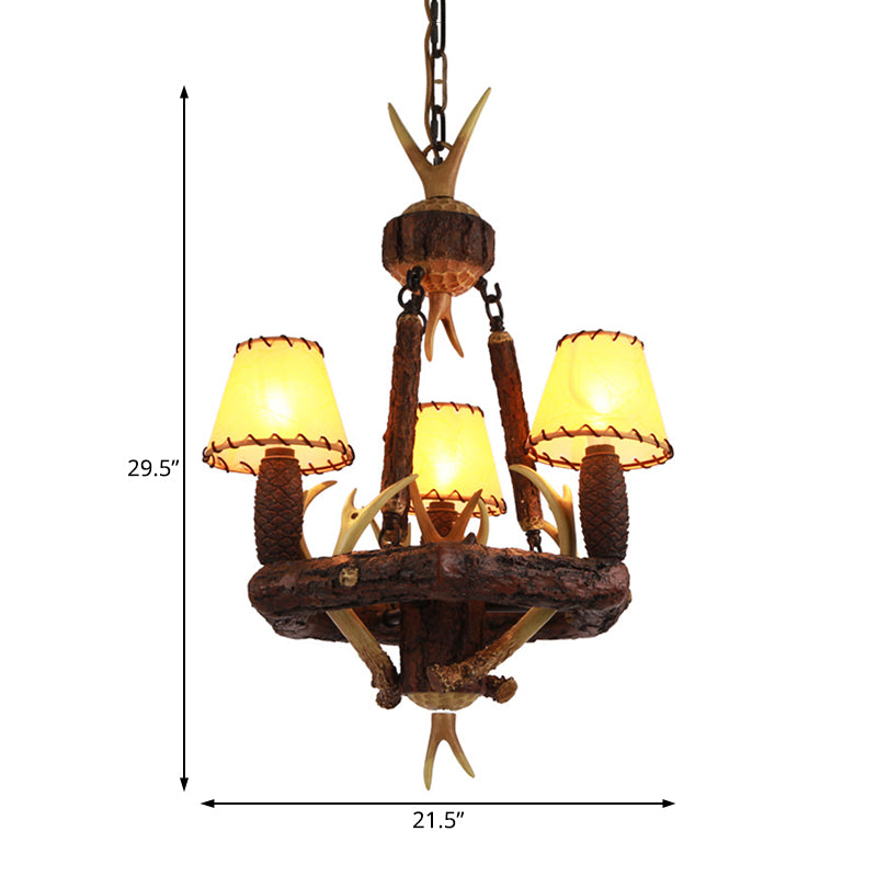 Brown Cone Pendant Chandelier Farmhouse Fabric 3-Head Light - Rebooters