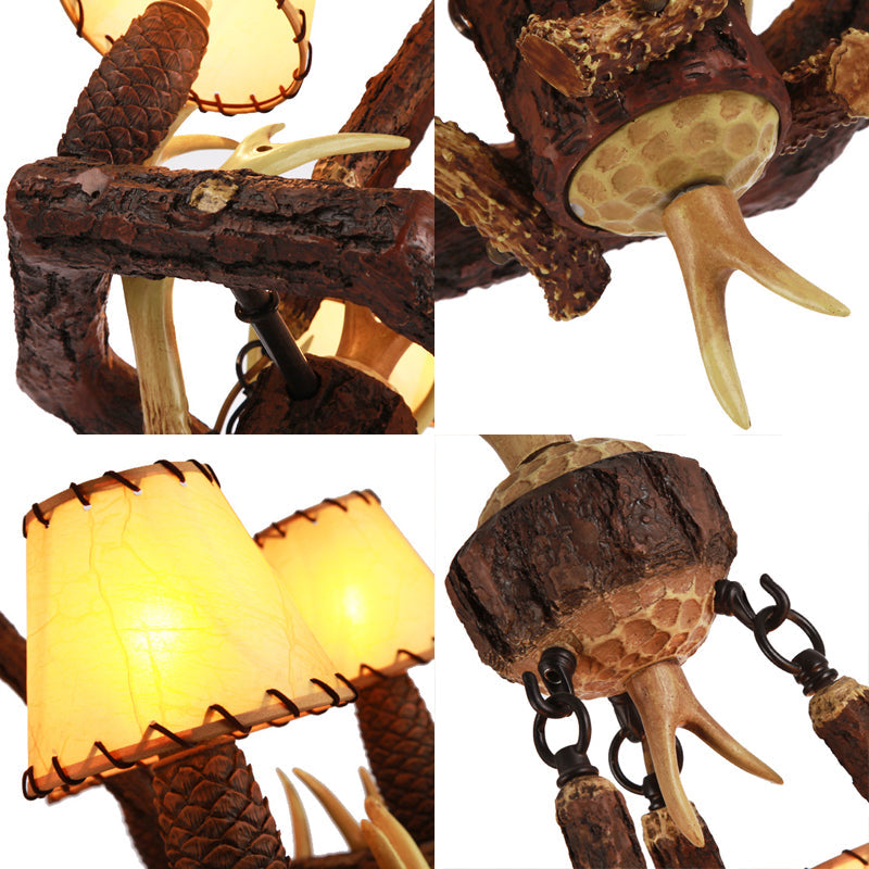 Brown Cone Pendant Chandelier Farmhouse Fabric 3-Head Light - Rebooters