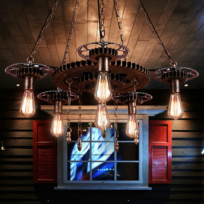 Exposed Bulb Metal Light Chandelier Industrial 6 Light Pendant - Rebooters