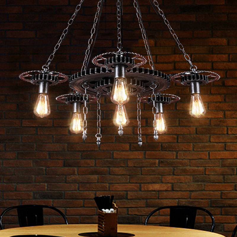 Exposed Bulb Metal Light Chandelier Industrial 6 Light Pendant - Rebooters