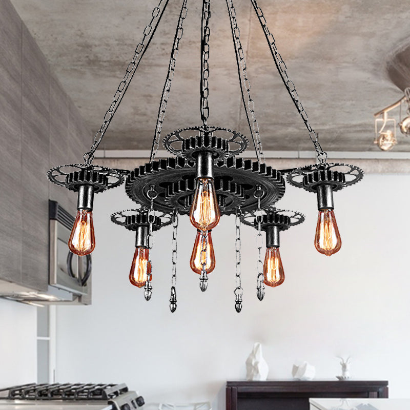 Exposed Bulb Metal Light Chandelier Industrial 6 Light Pendant - Rebooters