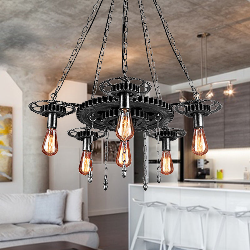 Exposed Bulb Metal Light Chandelier Industrial 6 Light Pendant - Rebooters