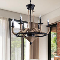 6 Bulb Chandelier Pendant Light Vintage Wagon Wheel Lamp Black - Rebooters