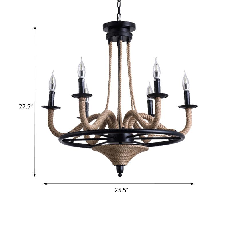 6 Bulb Chandelier Pendant Light Vintage Wagon Wheel Lamp Black - Rebooters