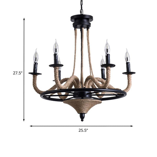6 Bulb Chandelier Pendant Light Vintage Wagon Wheel Lamp Black - Rebooters