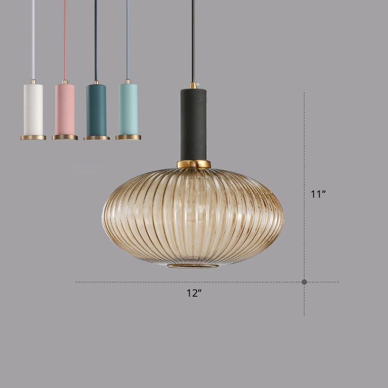 Modern Bottle Shaped Hanging Light Ribbed Glass Pendant Fixture - Rebooters