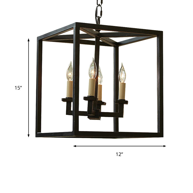 Vintage Cubic Chandelier Lighting with Cage Shade Black Lamp - Rebooters