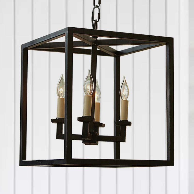 Vintage Cubic Chandelier Lighting with Cage Shade Black Lamp - Rebooters