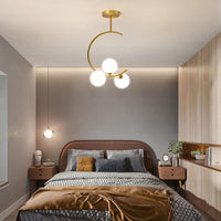 Ball Opaline Glass Hanging Lamp Simplicity Chandelier Light Fixture with C Arm for Bedroom - Rebooters