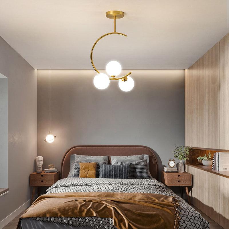 Ball Opaline Glass Hanging Lamp Simplicity Chandelier Light Fixture with C Arm for Bedroom - Rebooters