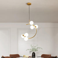 Ball Opaline Glass Hanging Lamp Simplicity Chandelier Light Fixture with C Arm for Bedroom - Rebooters