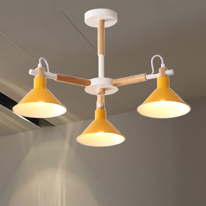 Macaroon Horn Shape Pendant Lights 3 Bulbs Metal Wooden Fixture - Rebooters