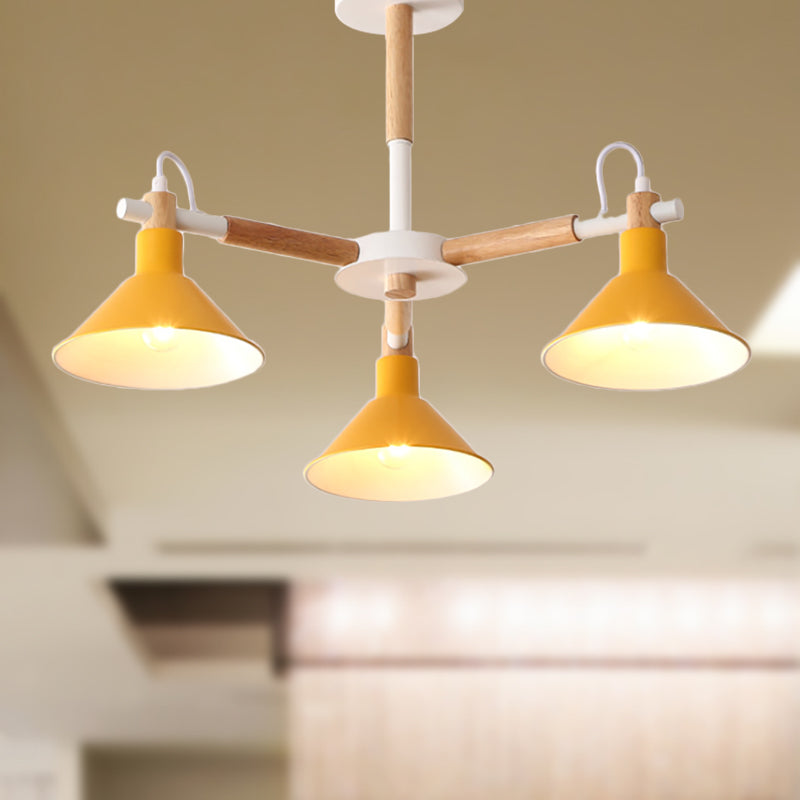 Macaroon Horn Shape Pendant Lights 3 Bulbs Metal Wooden Fixture - Rebooters