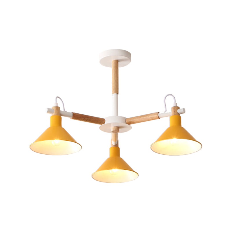Macaroon Horn Shape Pendant Lights 3 Bulbs Metal Wooden Fixture - Rebooters