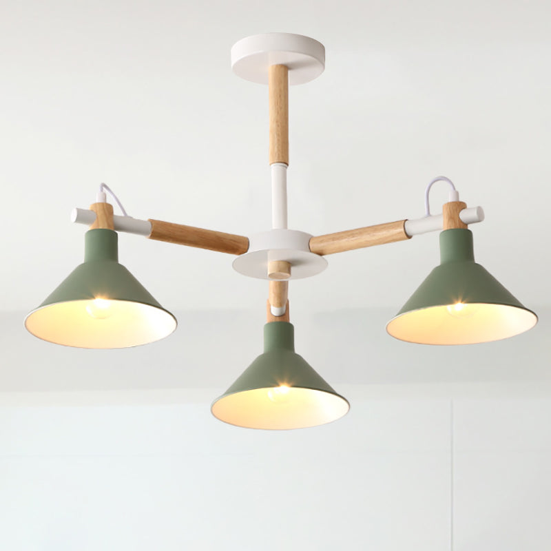 Macaroon Horn Shape Pendant Lights 3 Bulbs Metal Wooden Fixture - Rebooters