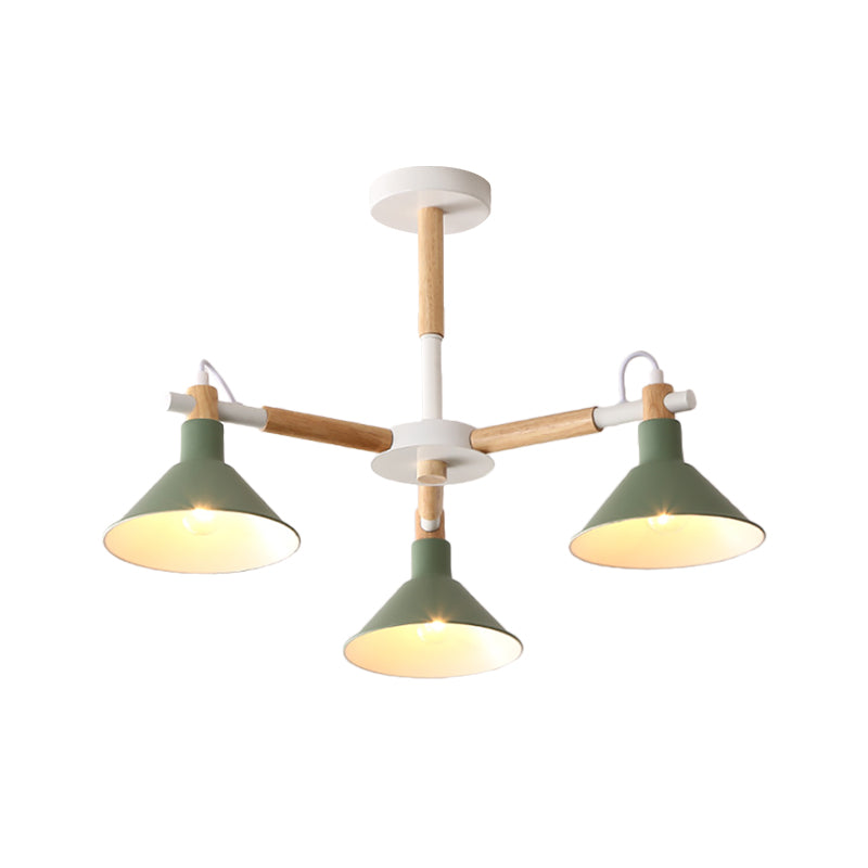 Macaroon Horn Shape Pendant Lights 3 Bulbs Metal Wooden Fixture - Rebooters