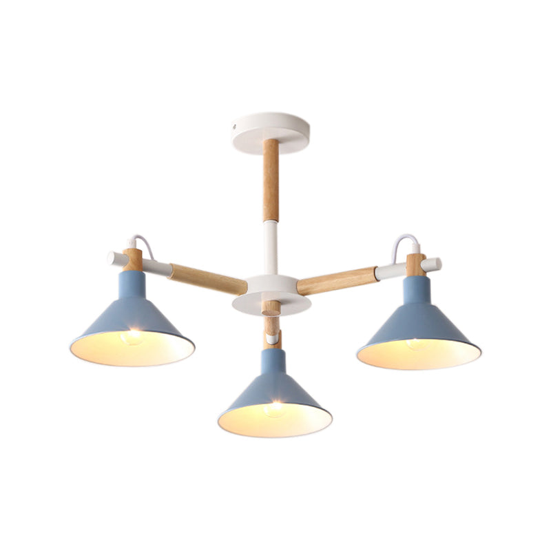 Macaroon Horn Shape Pendant Lights 3 Bulbs Metal Wooden Fixture - Rebooters
