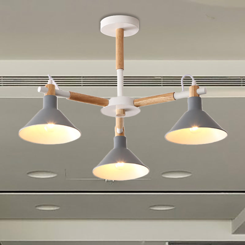 Macaroon Horn Shape Pendant Lights 3 Bulbs Metal Wooden Fixture - Rebooters