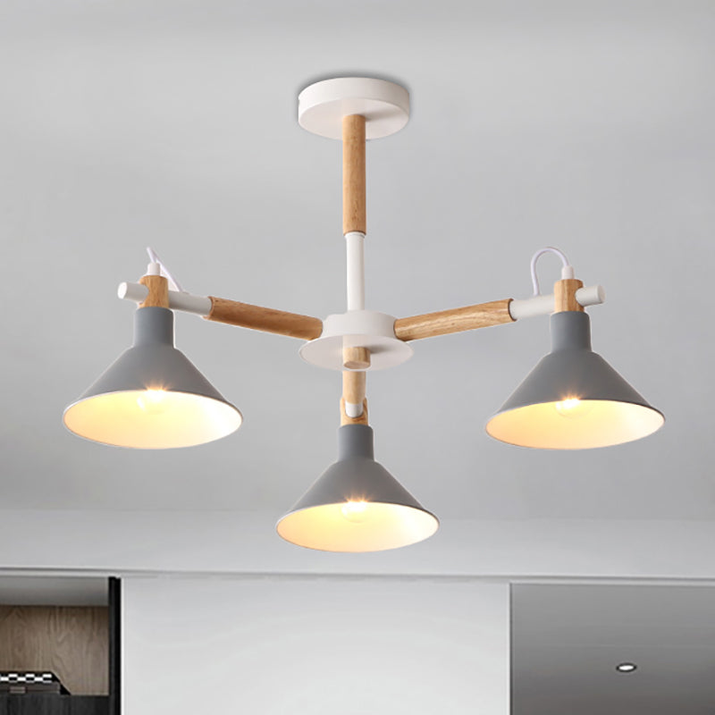 Macaroon Horn Shape Pendant Lights 3 Bulbs Metal Wooden Fixture - Rebooters