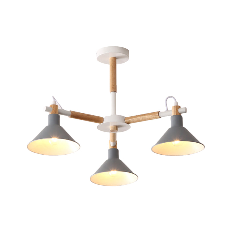 Macaroon Horn Shape Pendant Lights 3 Bulbs Metal Wooden Fixture - Rebooters