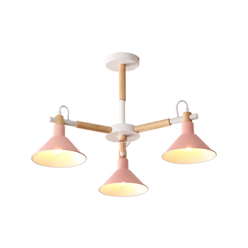 Macaroon Horn Shape Pendant Lights 3 Bulbs Metal Wooden Fixture - Rebooters