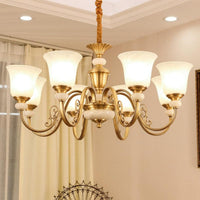 Bell Shaped Restaurant Suspension Lighting Colonial Style Frosted Glass Brass Chandelier - Rebooters