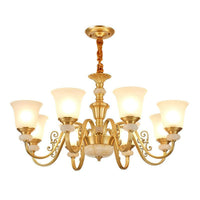 Bell Shaped Restaurant Suspension Lighting Colonial Style Frosted Glass Brass Chandelier - Rebooters