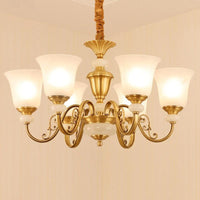 Bell Shaped Restaurant Suspension Lighting Colonial Style Frosted Glass Brass Chandelier - Rebooters