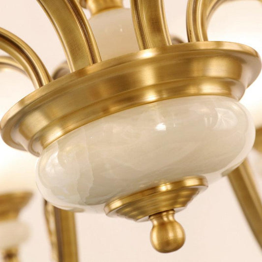 Bell Shaped Restaurant Suspension Lighting Colonial Style Frosted Glass Brass Chandelier - Rebooters