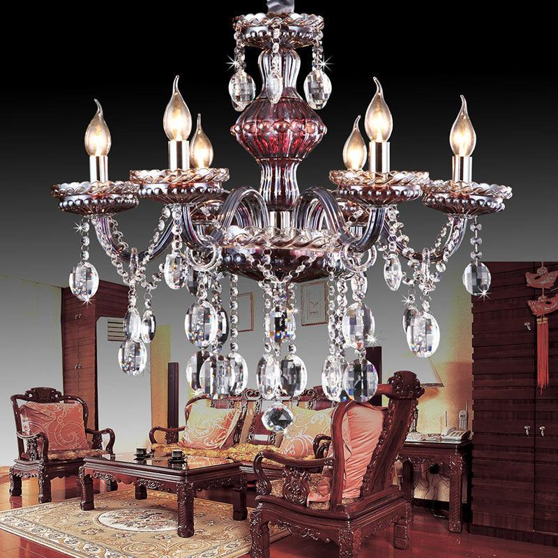 6-Light Candle Chandelier Traditional Clear-Red Crystal Fixture - Rebooters
